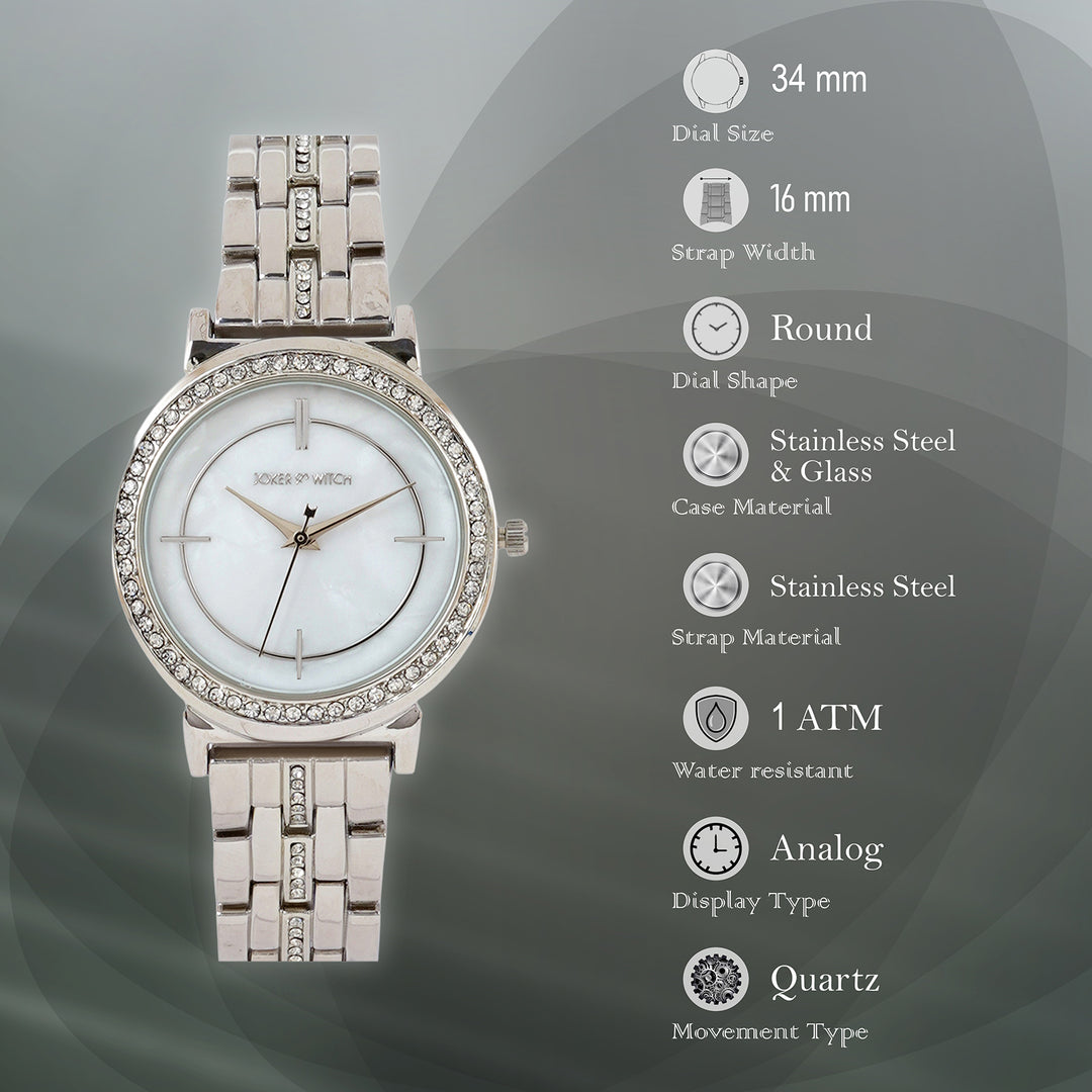 Moonlight White Medium Rhinestone Dial Silver Linked Chain Strap Women's Watch