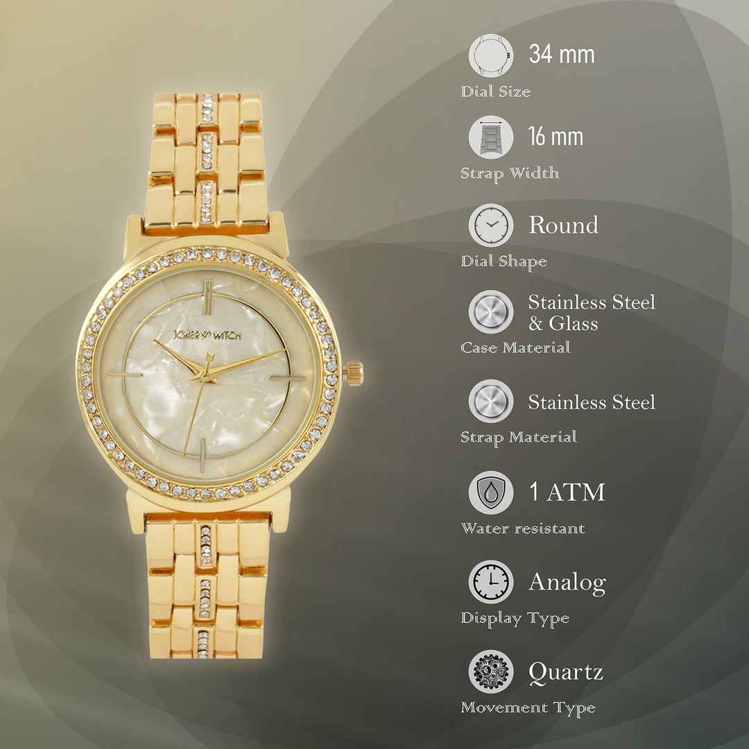 Moonlight Gold Medium Rhinestone Dial Linked Chain Strap Women's Watch