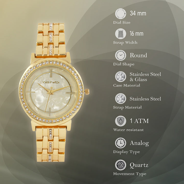 Moonlight Gold Medium Rhinestone Dial Linked Chain Strap Women's Watch