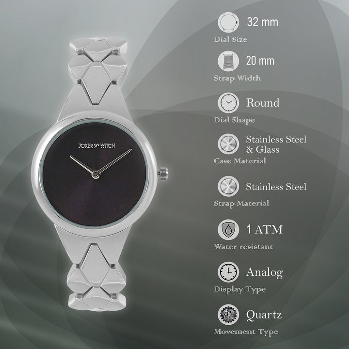 Shop online Black Dial Silver Metallic Strap Watch by Joker