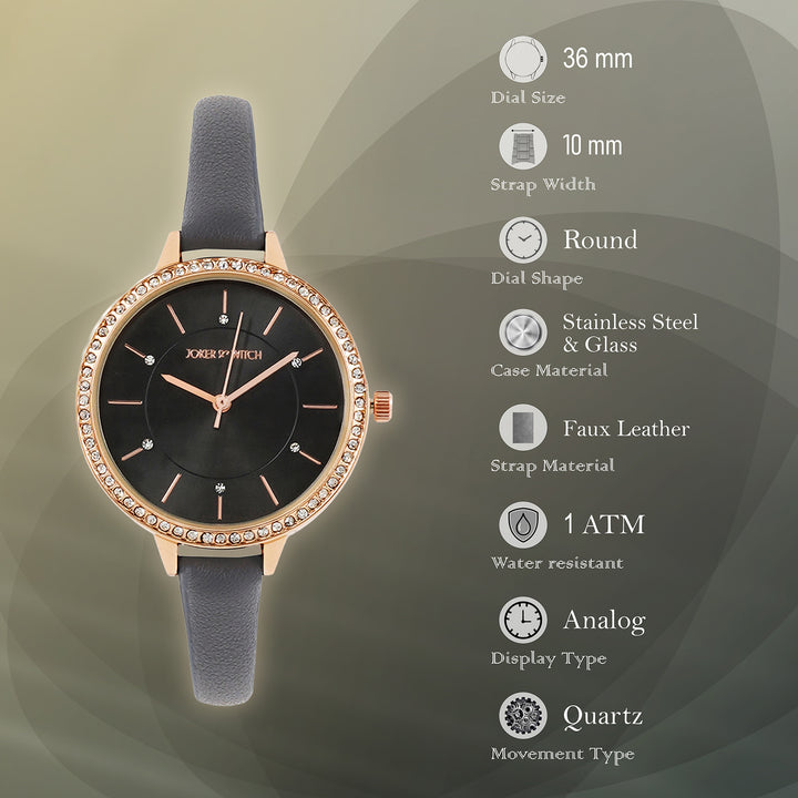 Sunrise Grey Medium Rhinestone Dial PU Strap Women's Watch