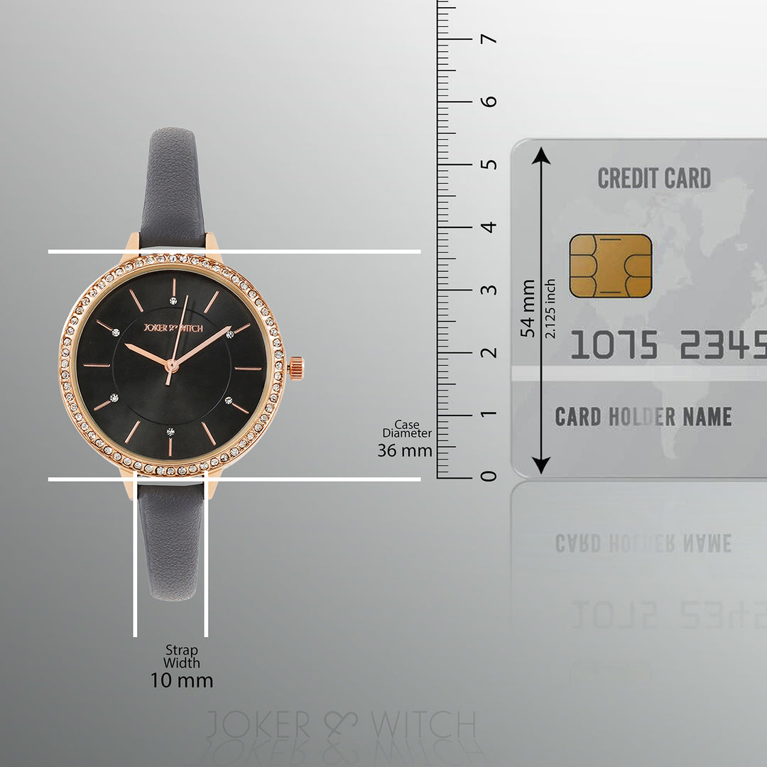 Sunrise Grey Medium Rhinestone Dial PU Strap Women's Watch