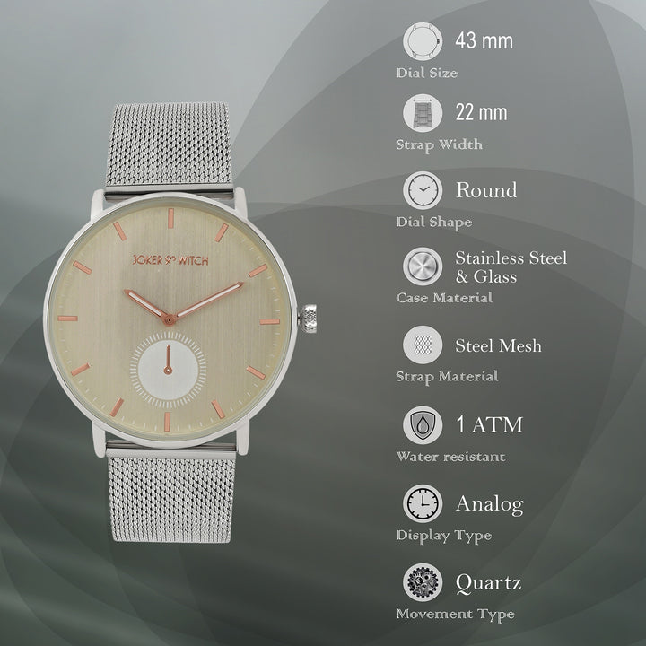 Vancouver Beige Large Dial Silver Mesh Strap Men's Watch