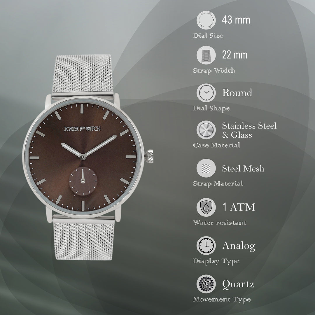 Vancouver Brown Large Dial Silver Mesh Strap Men's Watch