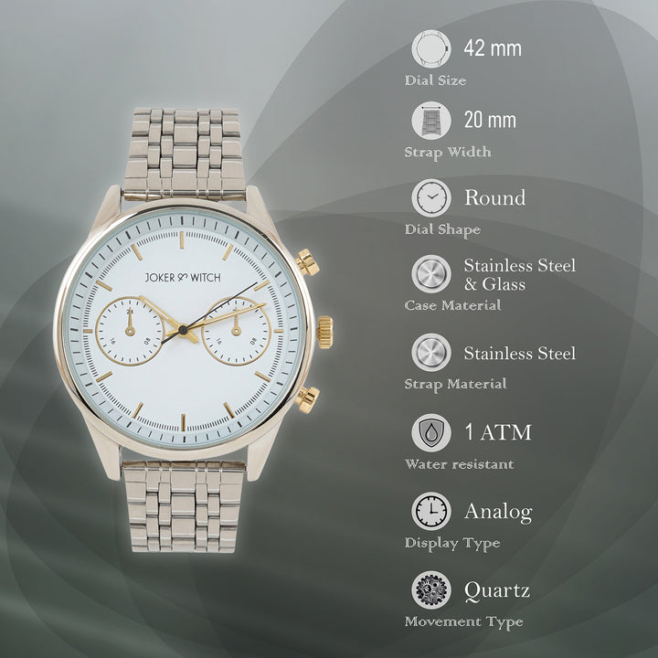 Cruz White Large Dial Silver Linked Chain Strap Men's Watch