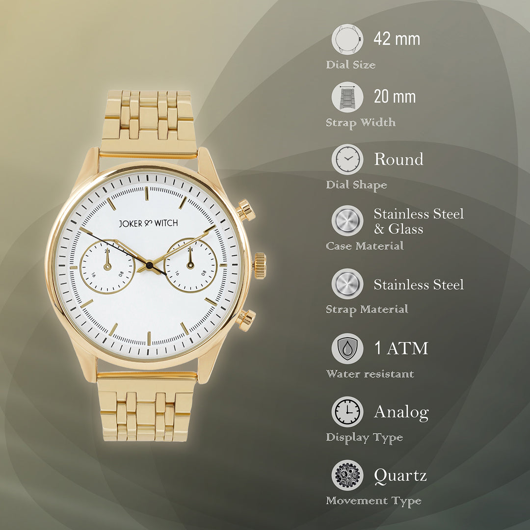 Cruz White Large Dial Gold Linked Chain Strap Men's Watch