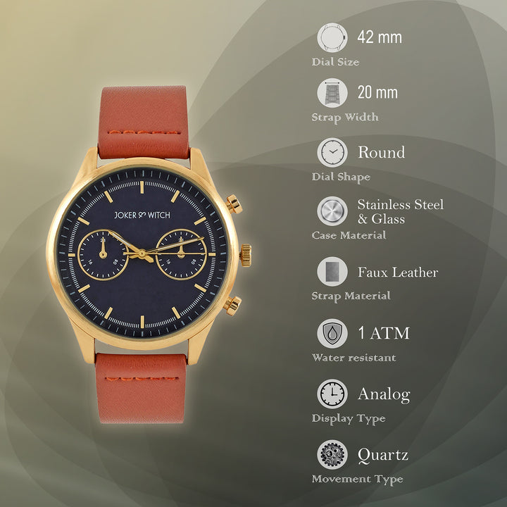 Cruz Blue Large Dial Tan PU Strap Men's Watch