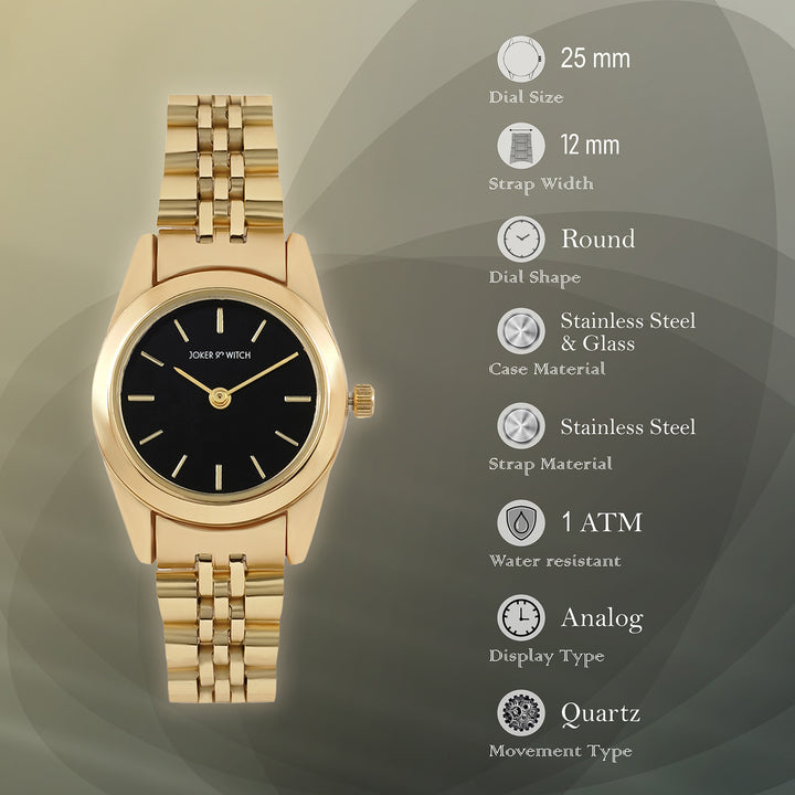 London Black Mini Dial Gold Linked Chain Strap Women's Watch