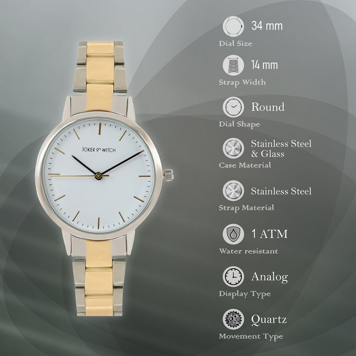 Tokyo White Medium Dial Dual Tone Linked Chain Strap Women's Watch