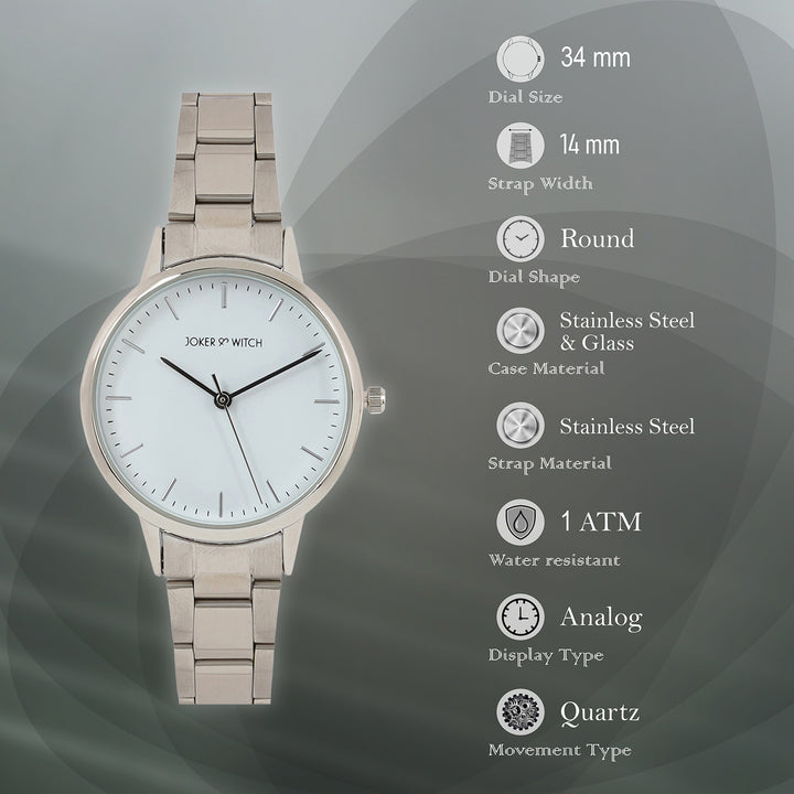 Tokyo White Medium Dial Silver Linked Chain Strap Women's Watch