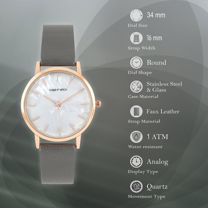 Boston White MOP Medium Dial Grey PU Strap Women's Watch