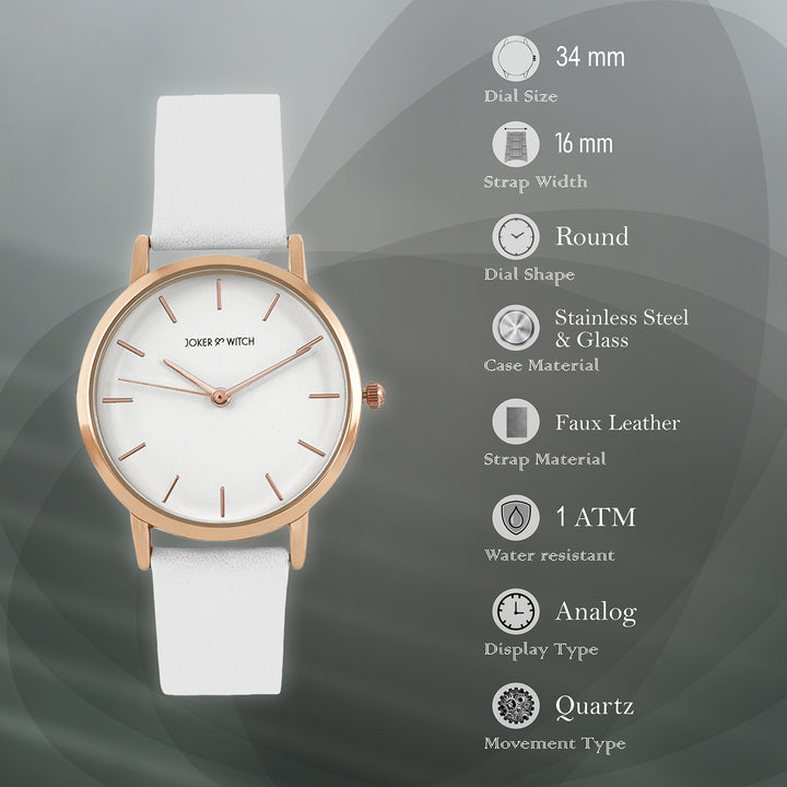 Boston White Medium Dial PU Strap Women's Watch