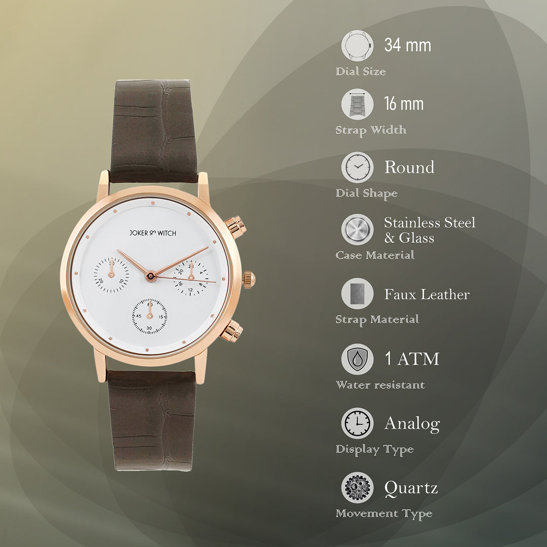 Boston White Medium Dial Brown PU Strap Women's Watch