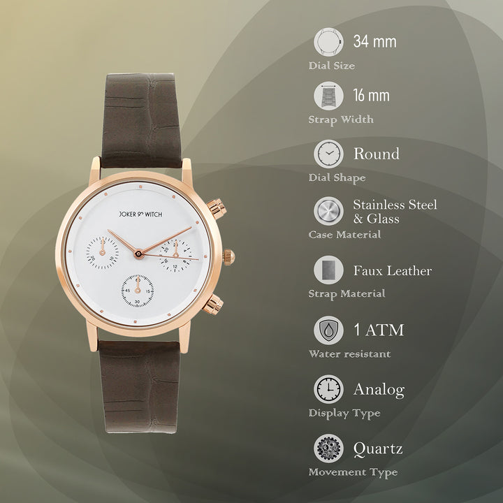 Boston White Medium Dial Brown PU Strap Women's Watch