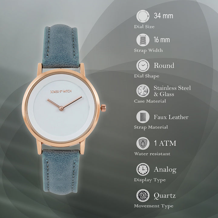 Amsterdam White Medium Dial Blue PU Strap Women's Watch