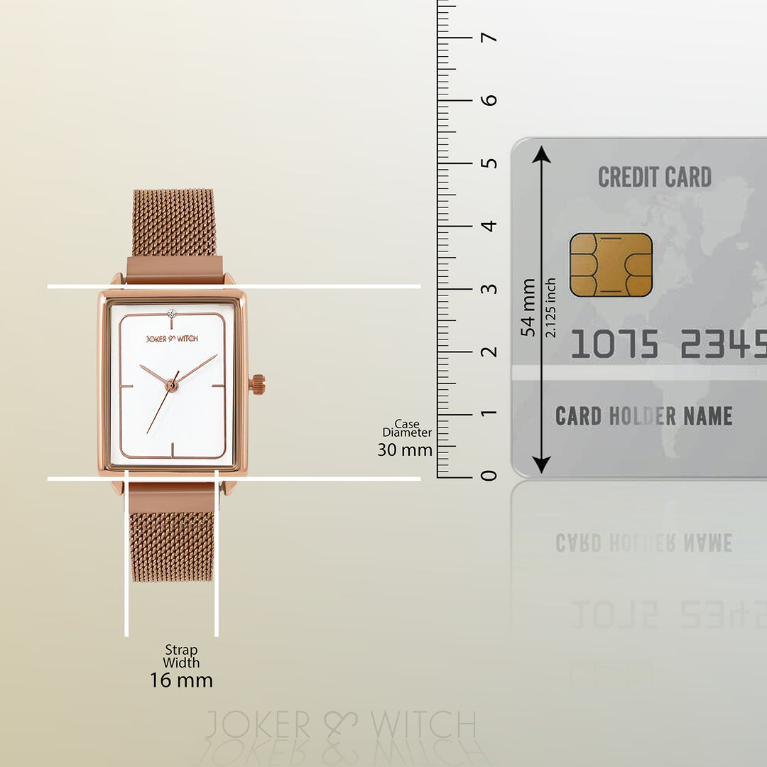 Quad White Small Rectangle Dial Rose Gold Magnetic Strap Women's Watch