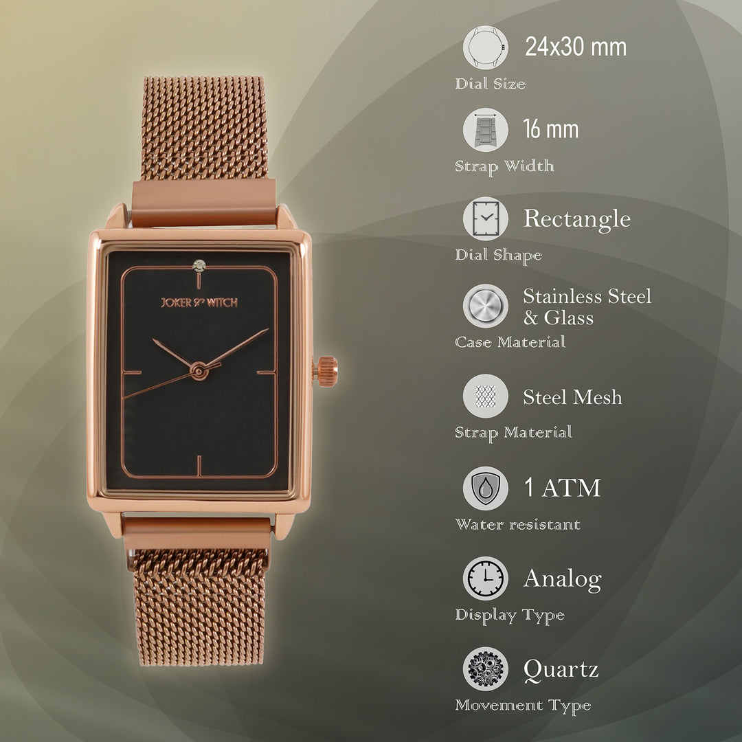 Quad Grey Small Rectangle Dial Rose Gold Magnetic Strap Women's Watch