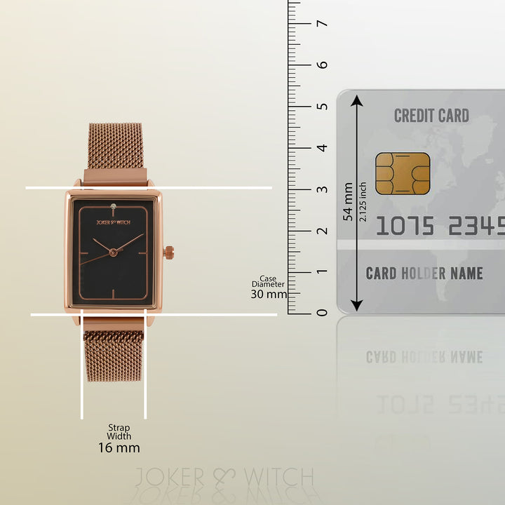 Quad Grey Small Rectangle Dial Rose Gold Magnetic Strap Women's Watch