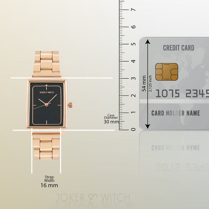 Quad Black Small Rectangle Dial Rose Gold Linked Chain Strap Women's Watch