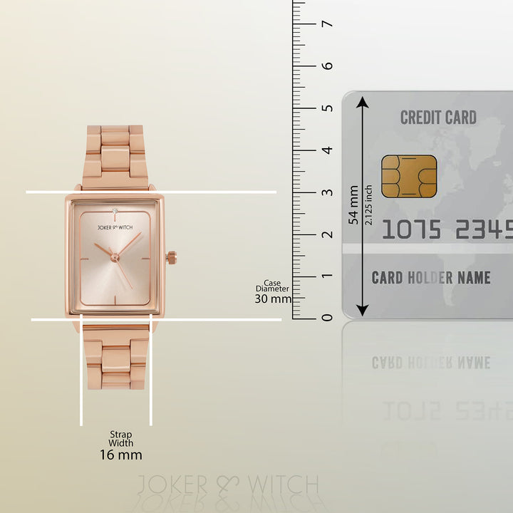 Quad Sunray Rose Gold Small Rectangle Dial Linked Chain Strap Women's Watch