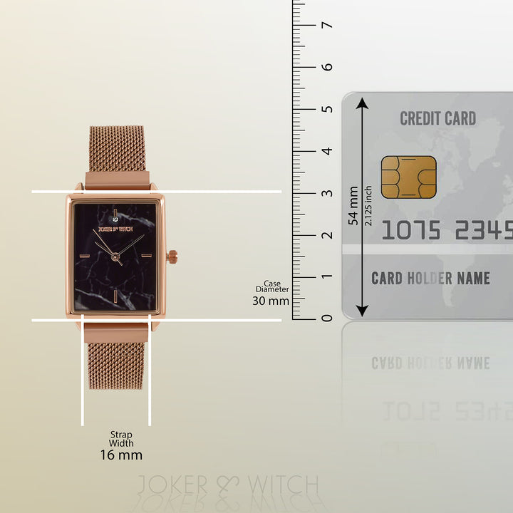 Quad Black Small Rectangle Marble Dial Rose Gold Magnetic Strap Women's Watch