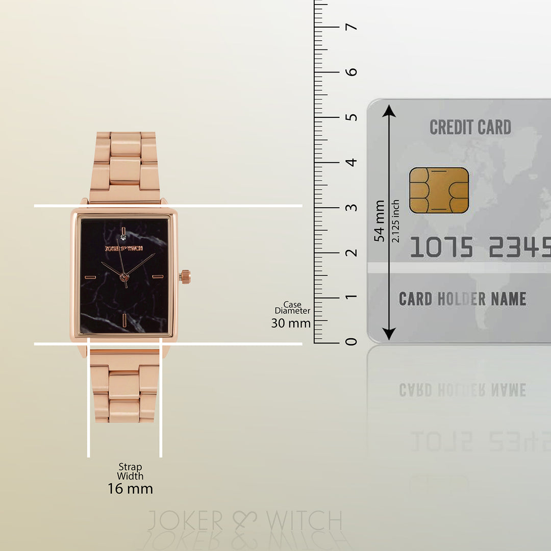 Quad Black Small Rectangle Marble Dial Rose Gold Linked Chain Strap Women's Watch