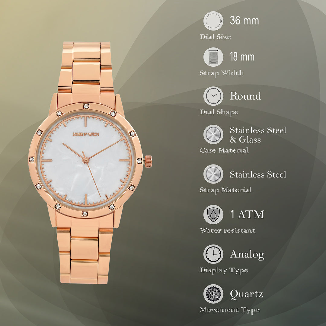 Eros White Medium Rhinestone Dial Rose Gold Linked Chain Strap Women's Watch