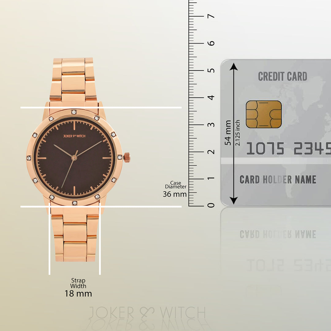 Eros Brown Medium Rhinestone Dial Rose Gold Linked Chain Strap Women's Watch