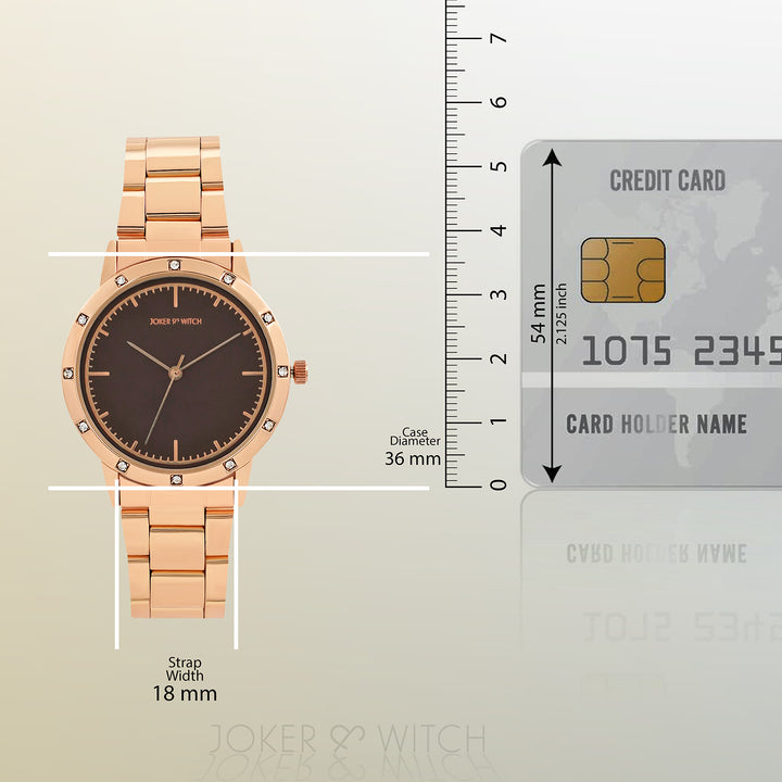 Eros Brown Medium Rhinestone Dial Rose Gold Linked Chain Strap Women's Watch