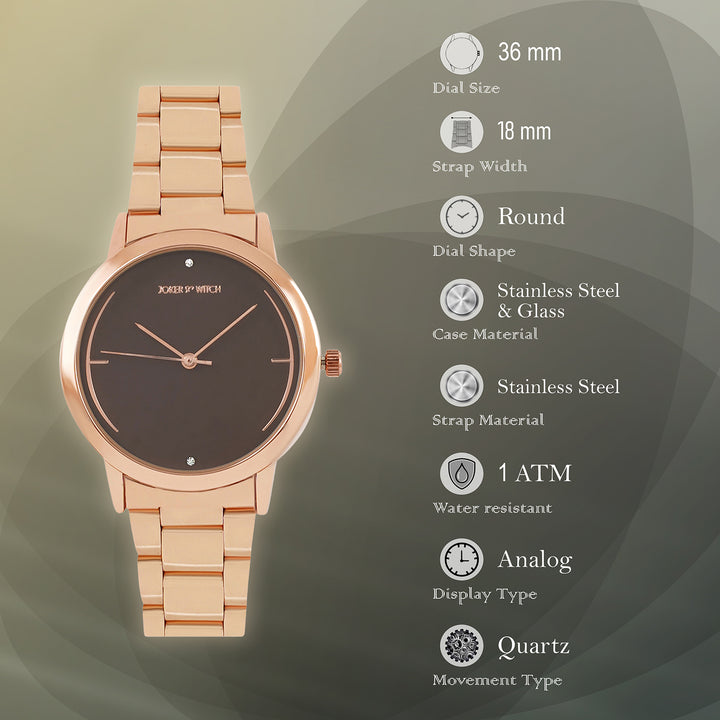 Luna Brown Medium Dial Rose Gold Linked Chain Strap Women's Watch