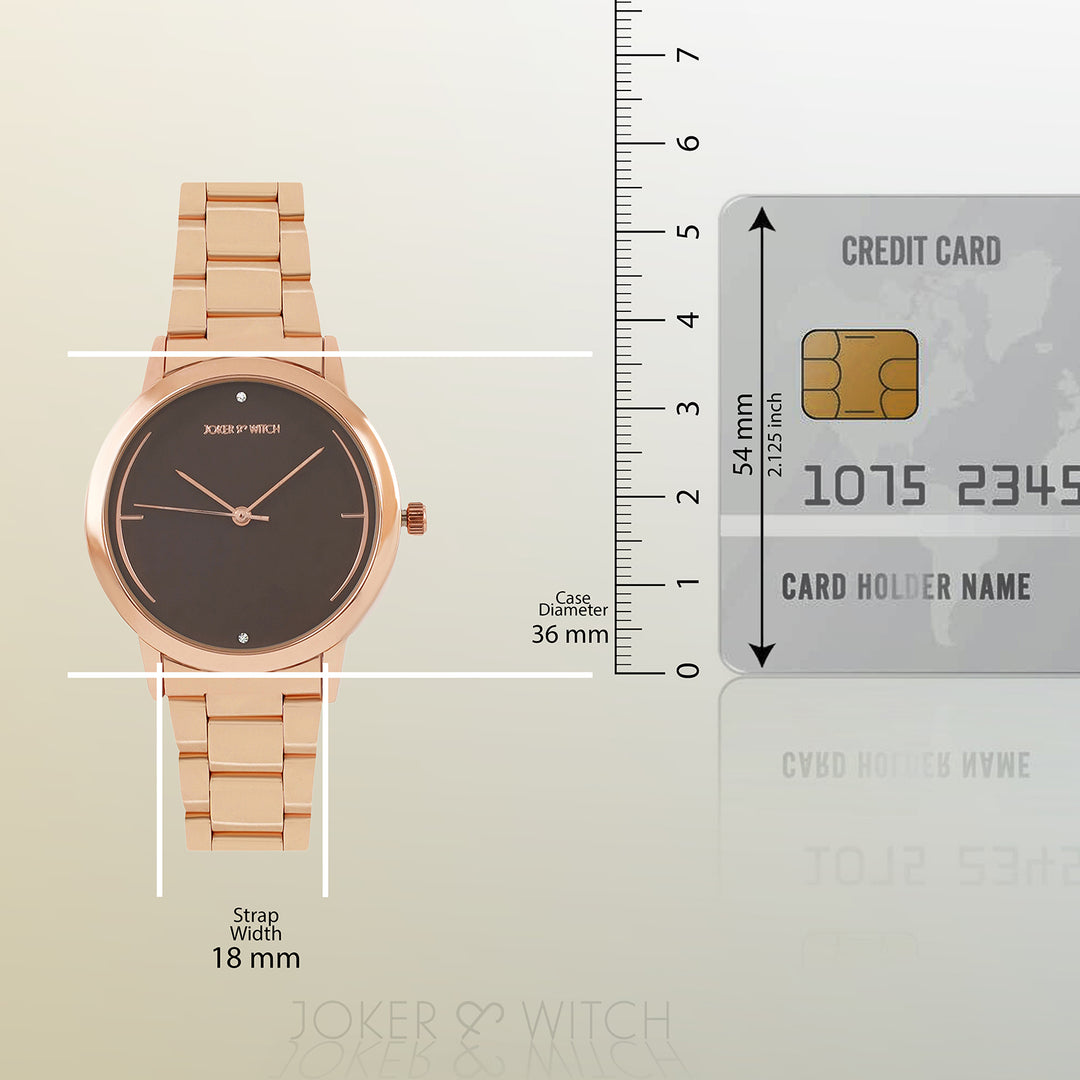 Luna Brown Medium Dial Rose Gold Linked Chain Strap Women's Watch