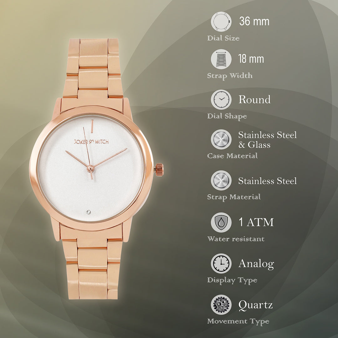 Midnight White Medium Dial Rose Gold Linked Chain Strap Women's Watch