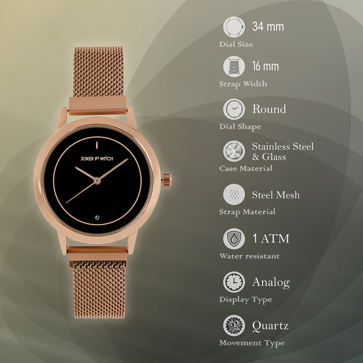 Eclipse Black Medium Dial Rose Gold Magnetic Strap Women's Watch