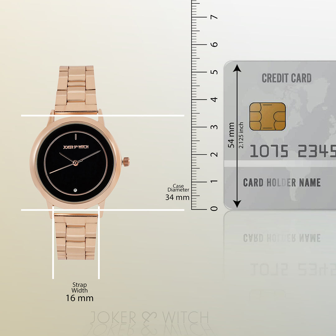 Eclipse Black Medium Dial Rose Gold Linked Chain Strap Women's Watch