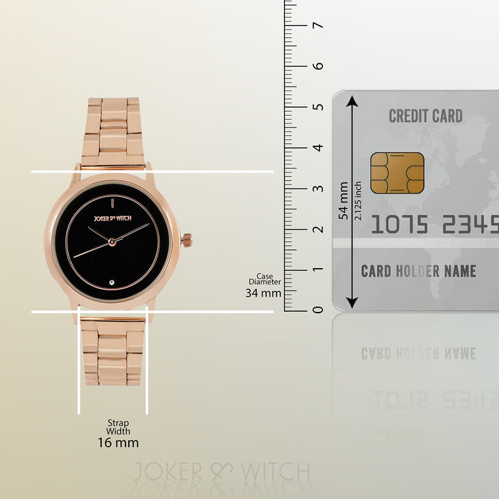 Eclipse Black Medium Dial Rose Gold Linked Chain Strap Women's Watch