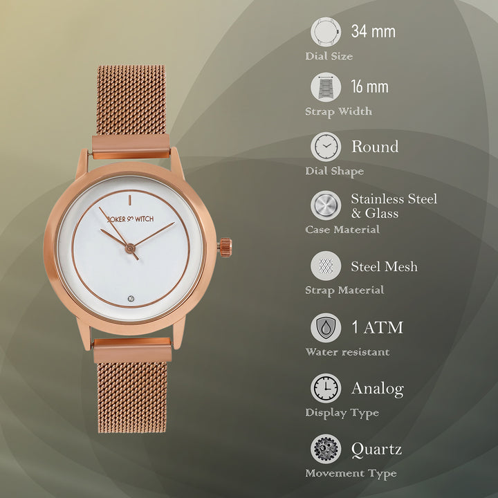 Eclipse White Medium Dial Rose Gold Magnetic Strap Women's Watch