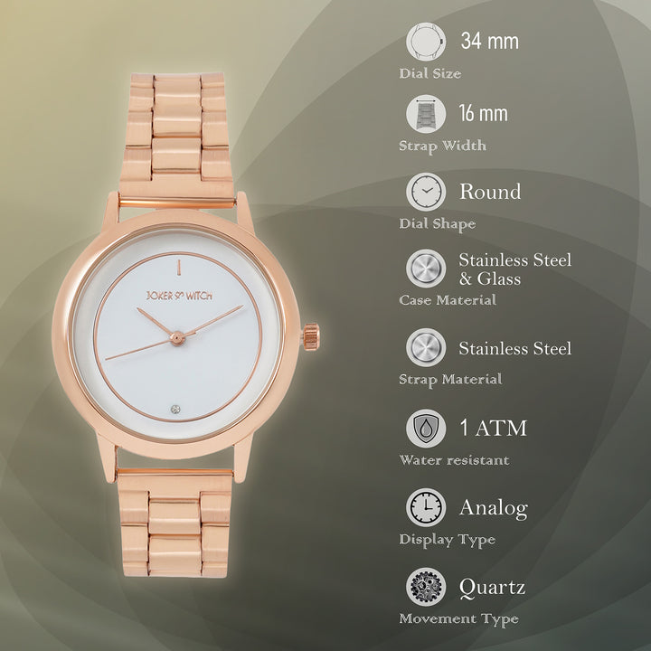 Eclipse White Medium Dial Rose Gold Linked Chain Strap Women's Watch