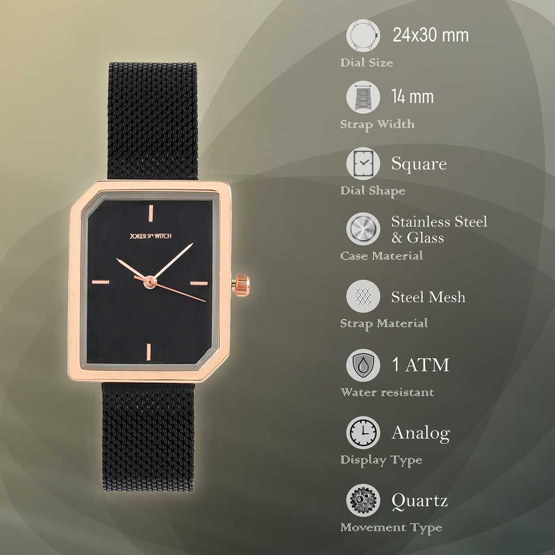 Edge Black Small Hexagon Dial Mesh Strap Women's Watch