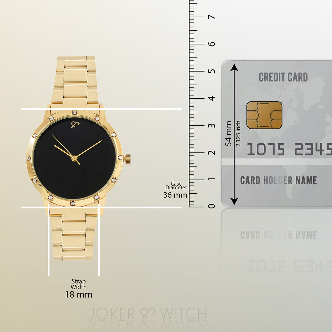 Dusk Black Large Rhinestone Dial Gold Linked Chain Strap Women's Watch