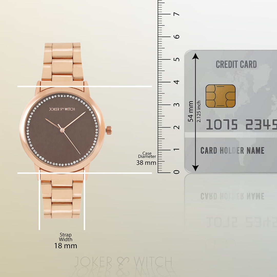 Castor Brown Large Rhinestone Dial Rose Gold Linked Chain Strap Women's Watch