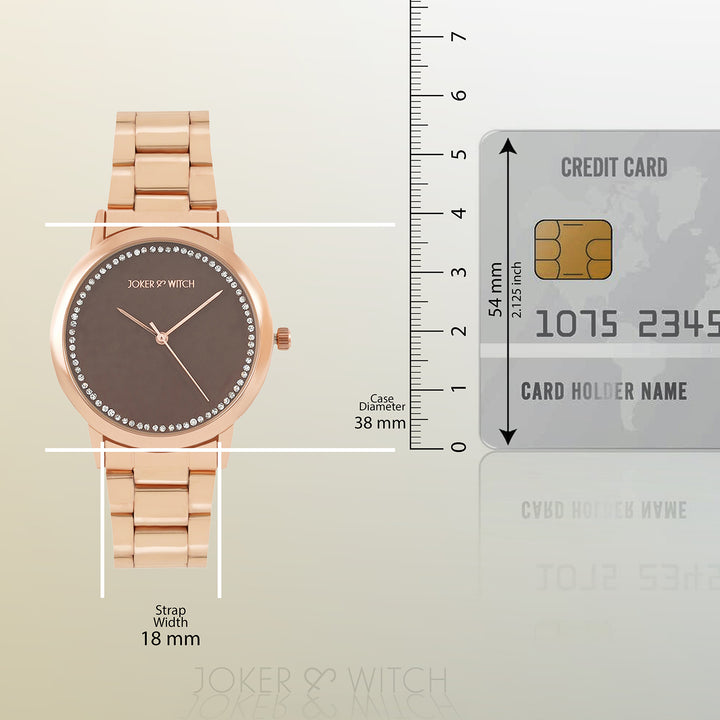 Castor Brown Large Rhinestone Dial Rose Gold Linked Chain Strap Women's Watch