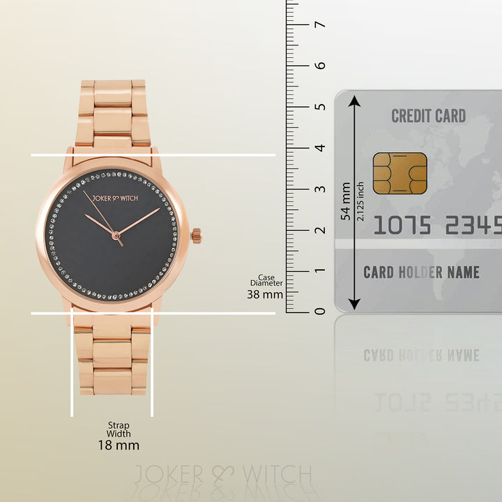 Castor Grey Large Rhinestone Dial Rose Gold Linked Chain Strap Women's Watch