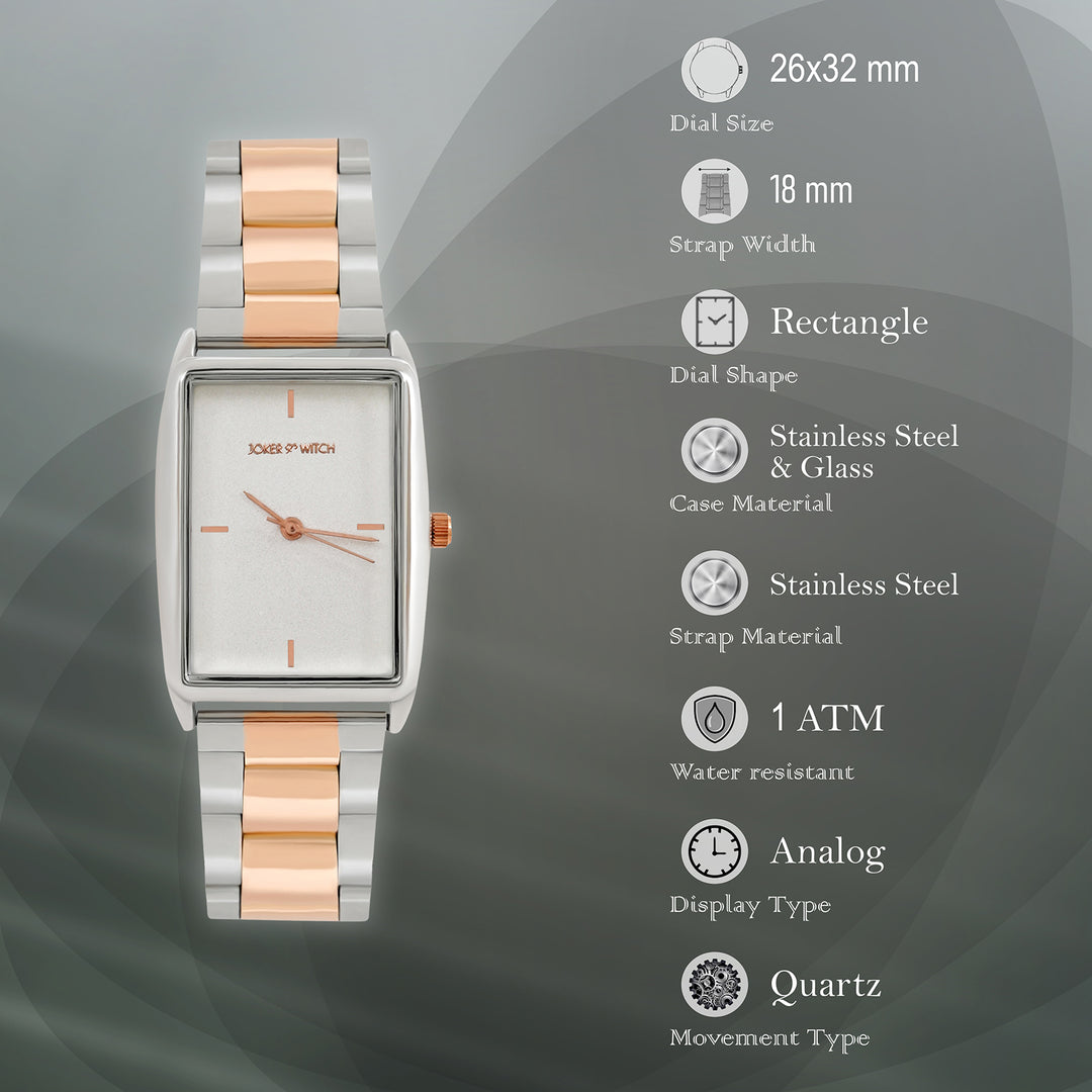 Patio White Medium Rectangle Dial Dual Tone Linked Chain Strap Women's Watch