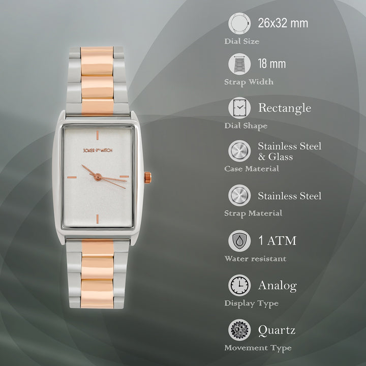 Patio White Medium Rectangle Dial Dual Tone Linked Chain Strap Women's Watch