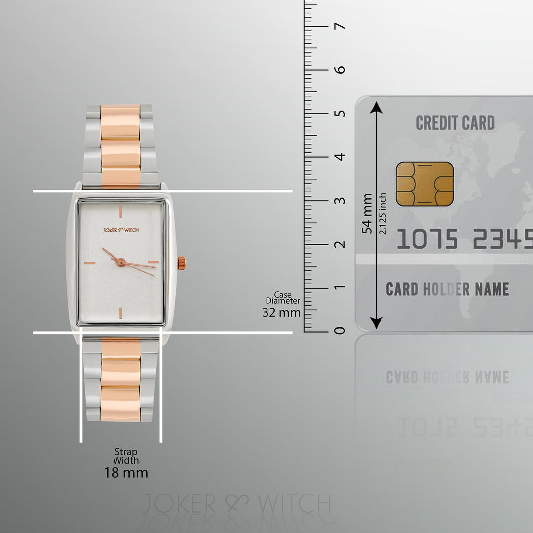 Patio White Medium Rectangle Dial Dual Tone Linked Chain Strap Women's Watch