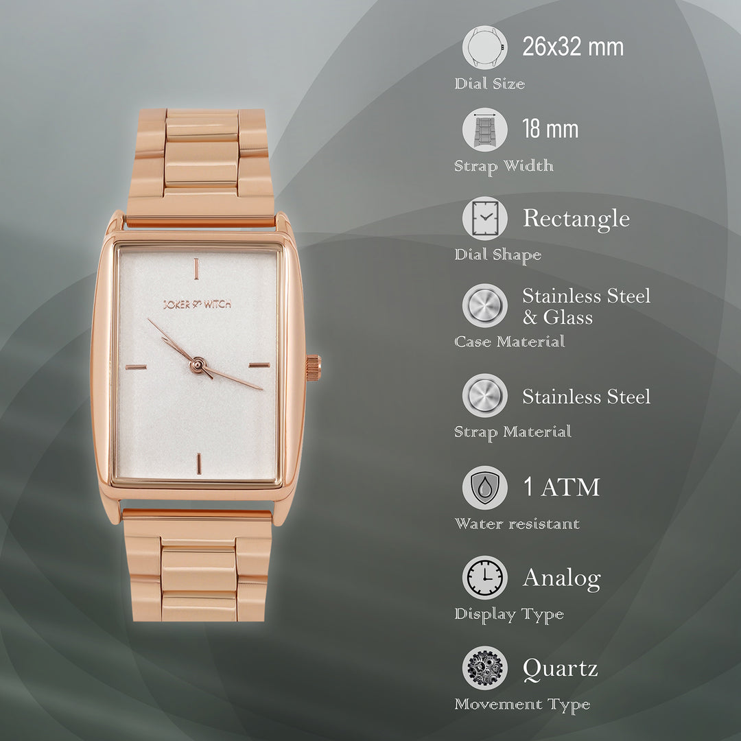 Patio White Medium Rectangle Dial Rose Gold Linked Chain Strap Women's Watch