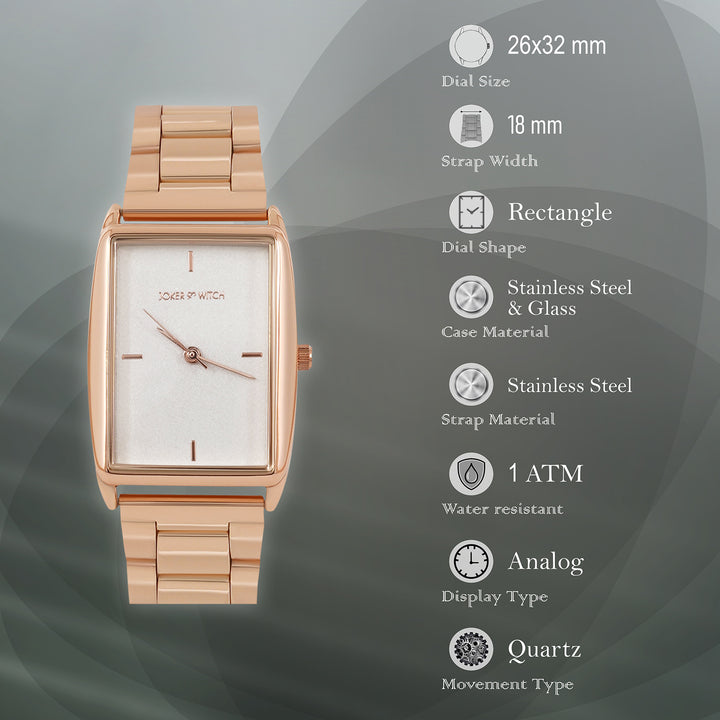 Patio White Medium Rectangle Dial Rose Gold Linked Chain Strap Women's Watch