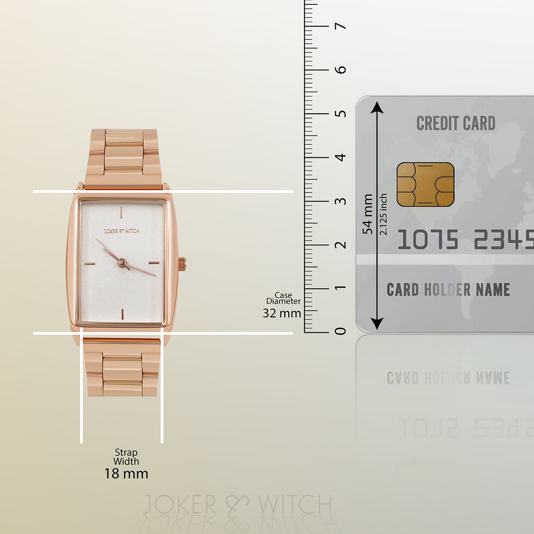 Patio White Medium Rectangle Dial Rose Gold Linked Chain Strap Women's Watch