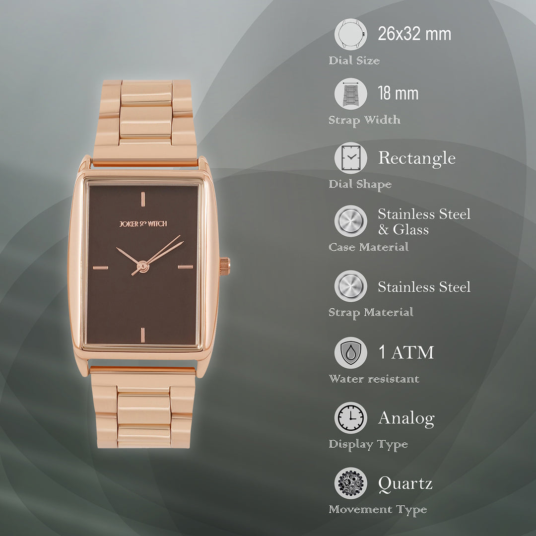 Patio Brown Medium Rectangle Dial Rose Gold Linked Chain Strap Women's Watch