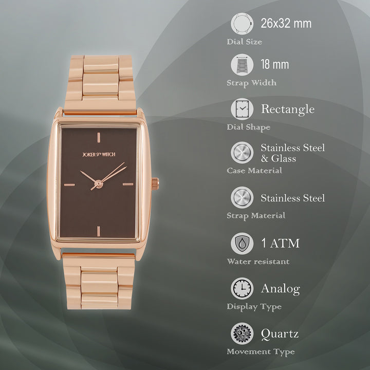 Patio Brown Medium Rectangle Dial Rose Gold Linked Chain Strap Women's Watch